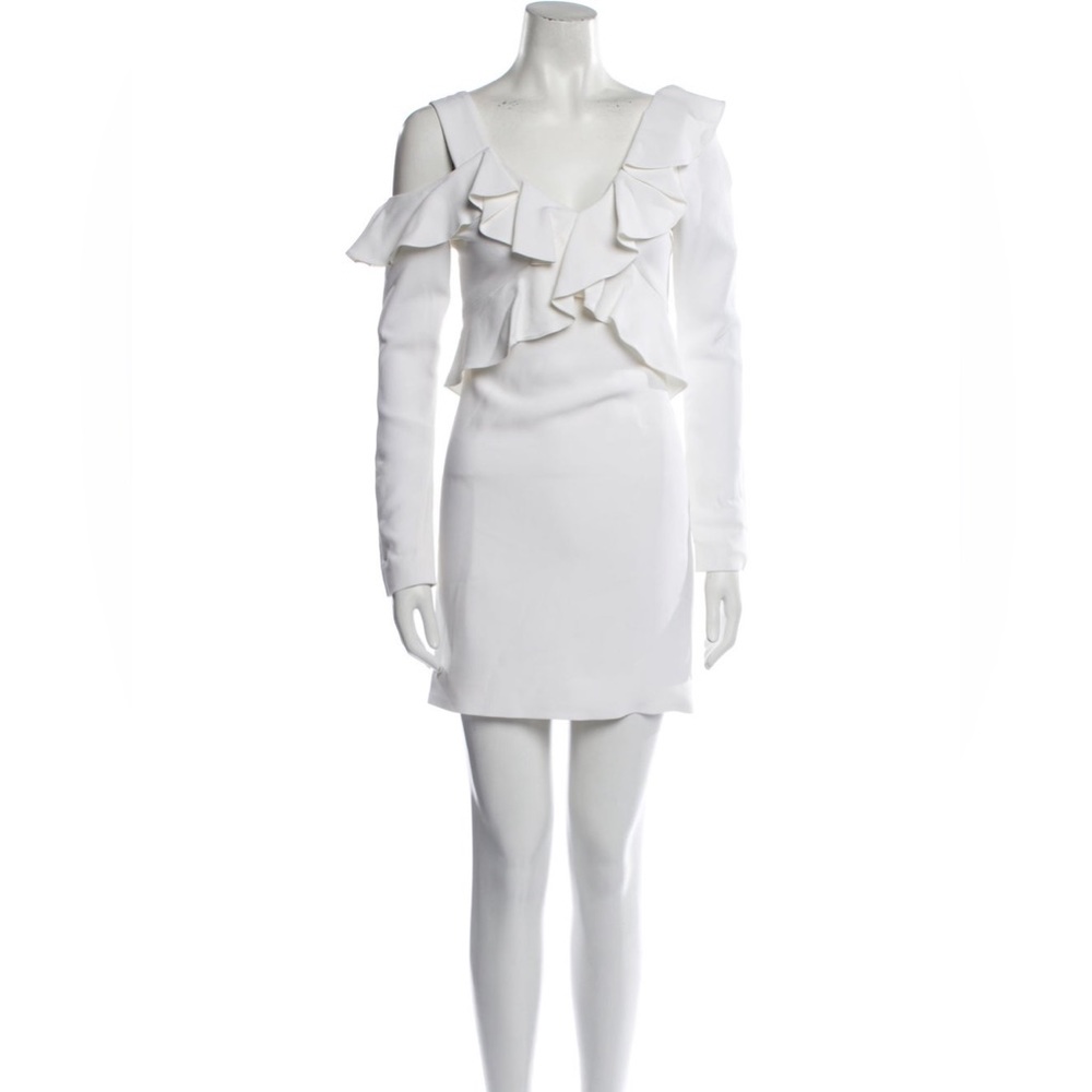 CUSHNIE White V-neck Mini Dress Size-6